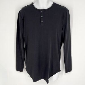 Cuts Clothing NEW Long Sleeve Elongated Henley T-Shirt Mens L Black Lightweight